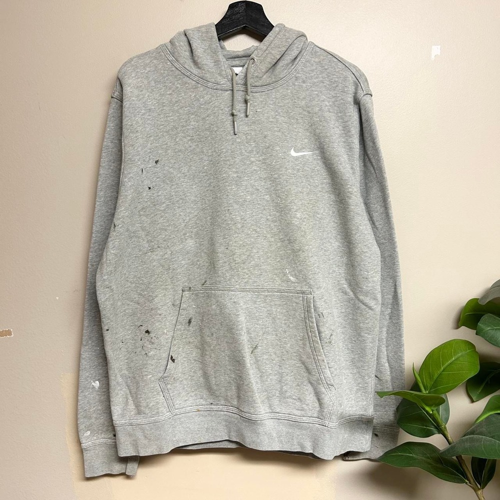 Nike Swoosh Logo Heather Grey Painted Hoodie Mens XL Pullover